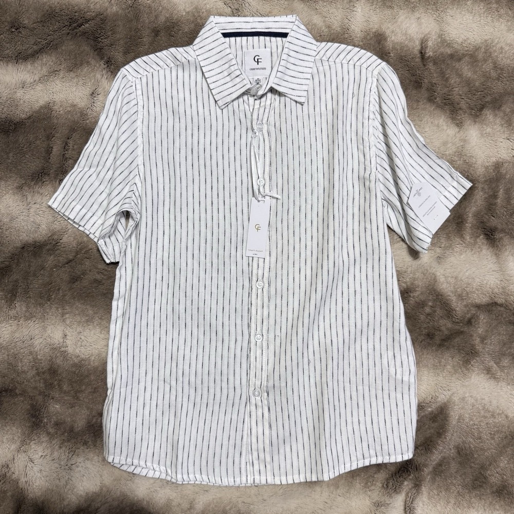 Craft+Flow Relaxed Fit Textured‎ Stripe Short Sleeve Boys Button-Up Shirt